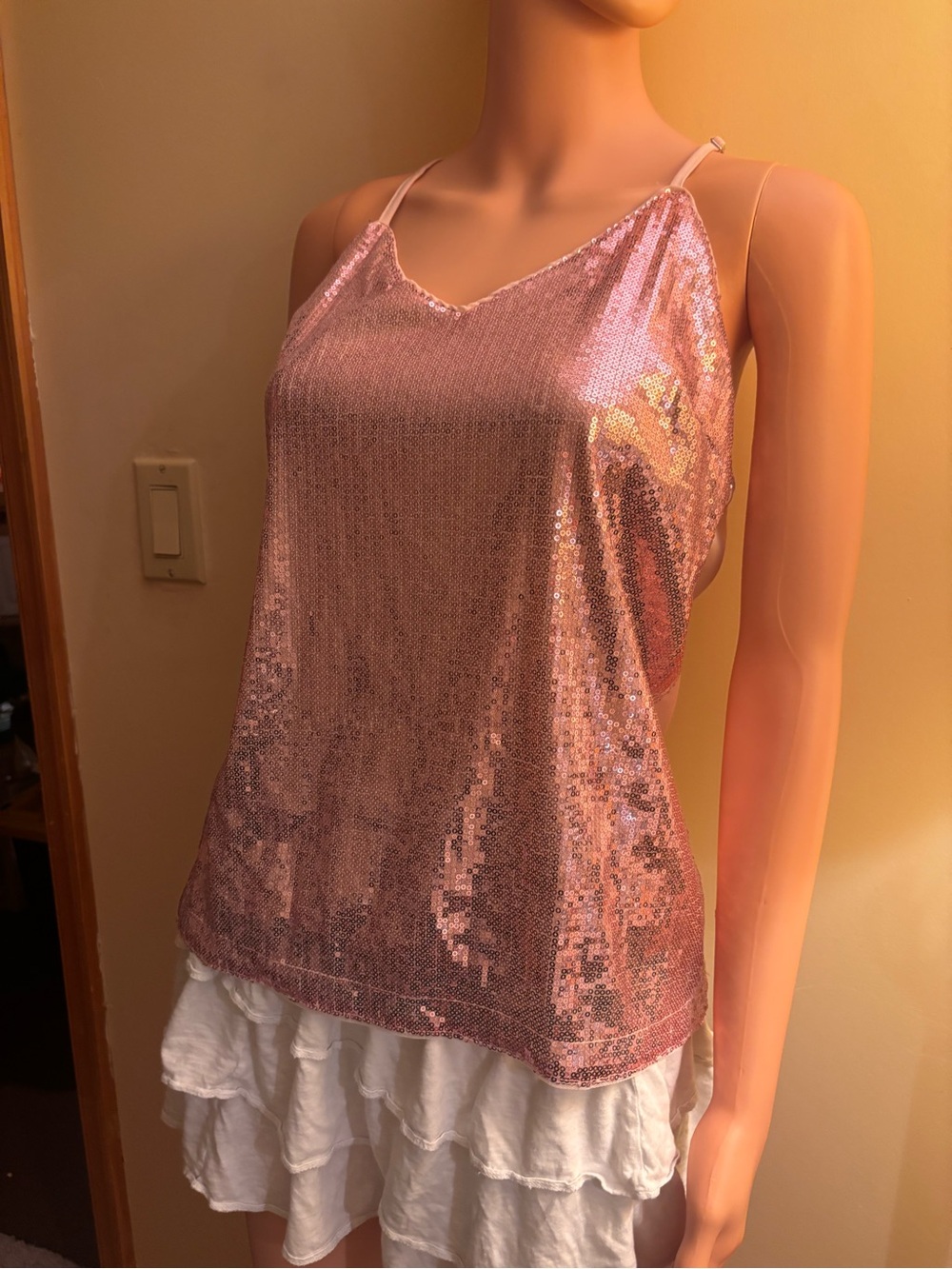 Grace Karin Pink Sequin Camisole with Blush Lining